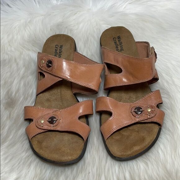 Walking Cradles Tan Leather Mules Wide Width Sz 9 - Picture 2 of 6